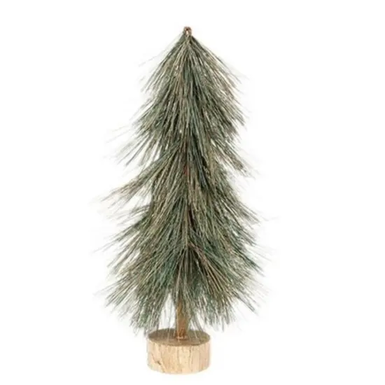 15-Inch Freestanding Bottle Brush Tree with Green and Brown Pine Needles on Wood Base {1}