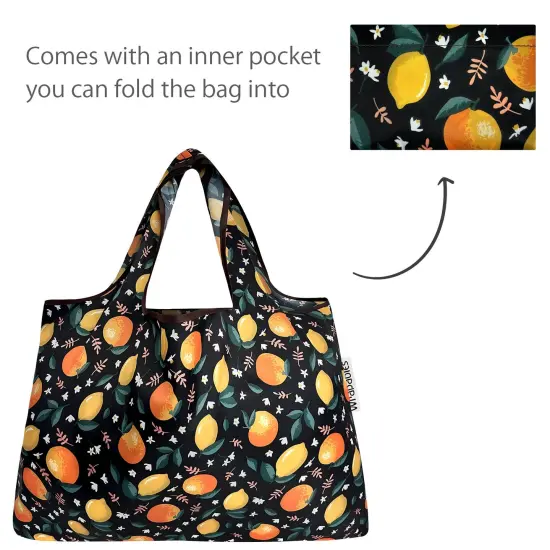 Wrapables Large Foldable Tote Nylon Reusable Grocery Bags, Oranges & Lemons {5}