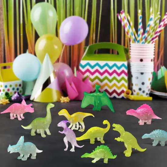 Wrapables Mini Plastic Dinosaur Figurines, Miniature Dino Figures for Cake Toppers, Birthday Party Favors, Stocking Stuffers, Easter Egg Fillers (Set of 24), Luminous {4}