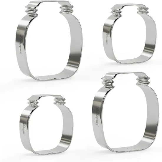 Mason Jar Cookie Cutters Set &ndash; Stainless Steel 4 Pcs 3.5" & 4.5 {1}