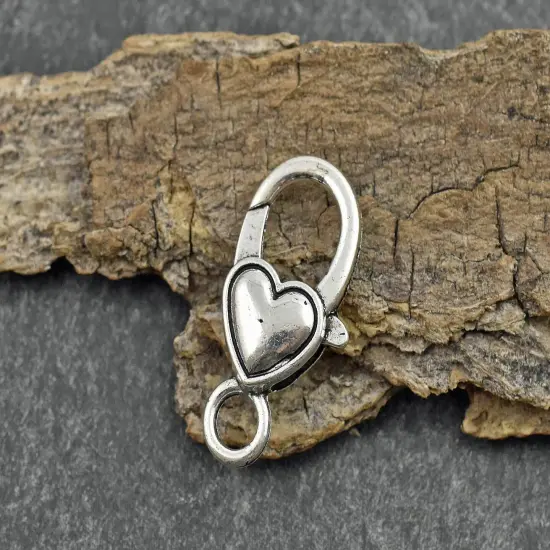*10* 21x12mm Antique Silver Heart Lobster Clasps {6}