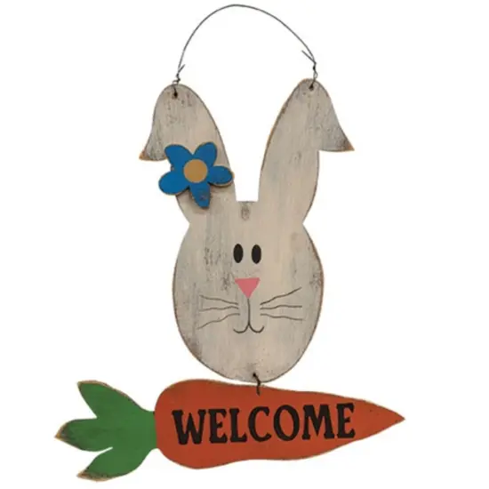 Distressed Wooden "welcome" Bunny Hanger {1}