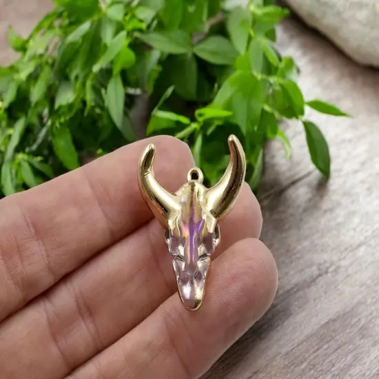 29x26x13mm Gold Plated Brass w/ Crystal AB Cattle Head Charm Pendant {3}