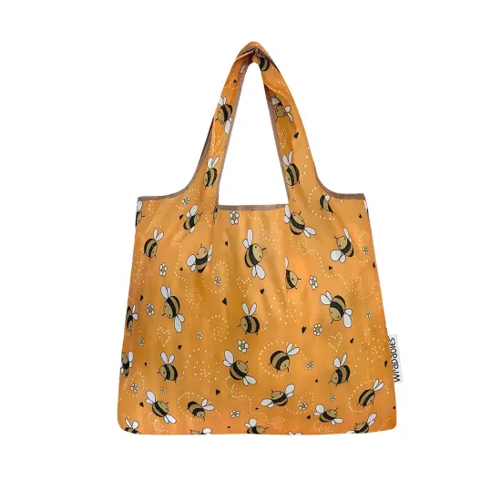 Wrapables Foldable Tote Nylon Reusable Grocery Bag (Set of 2), Yellow Bees {3}