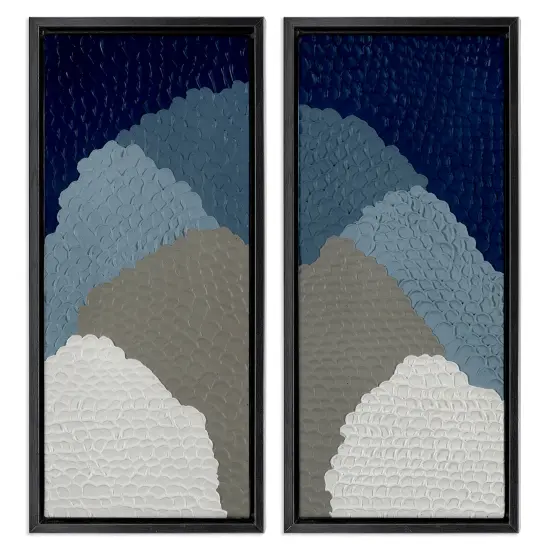Stupell Industries Textured Blue Abstract Mountains 2 pc Framed Floater Canvas Wall Art Set Design by Ben Schneider {1}