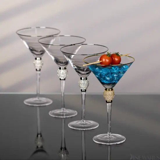Premium Clear Stem Crystal Martini Glasses with Rim and Diamond-like Rhinestones, Elegant 10oz Glassware Set for Cosmopolitan, Vodka, Gin and Other Cocktails, Fancy Manhattan Drinkware {8}