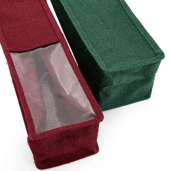 Jute Wine Bag with Wooden Handles 4" x 4" x 14" Elegant {6}