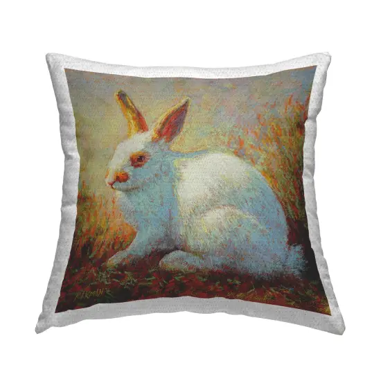 Impressionist White Rabbit Design by Rita Kirkman Outdoor Printed Pillow  {1}
