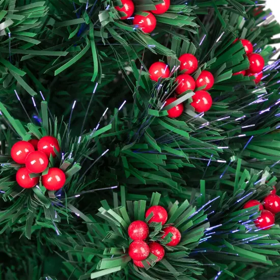 Northlight Pre-Lit Color Changing Fiber Optic Christmas Tree with Berries - 3' - Multi-color Lights Green {5}
