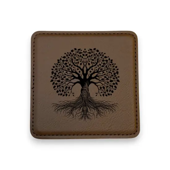 Coaster - Celtic Tree of Life - SET OF 2 - Leather or Stitched Cork Stitched Cork/Black {2}