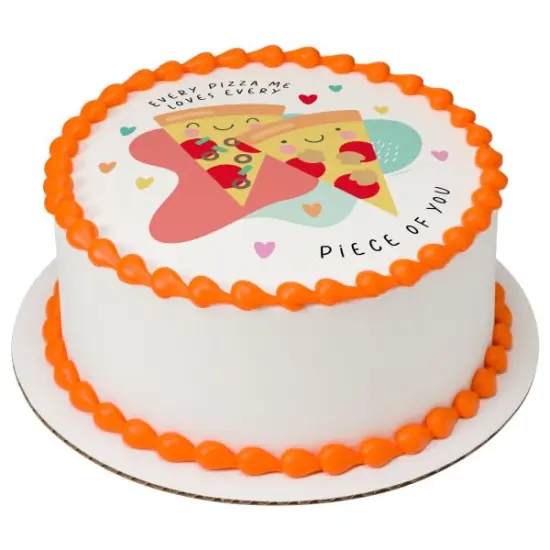 Every Pizza Me Loves You Valentines PhotoCake&reg; Edible Cake Topper Icing Image for 6 inch Round cake or larger {1}