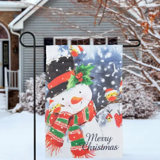 Northlight Snowman and Birds Merry Christmas Outdoor Garden Flag 12.5" x 18" White {4}