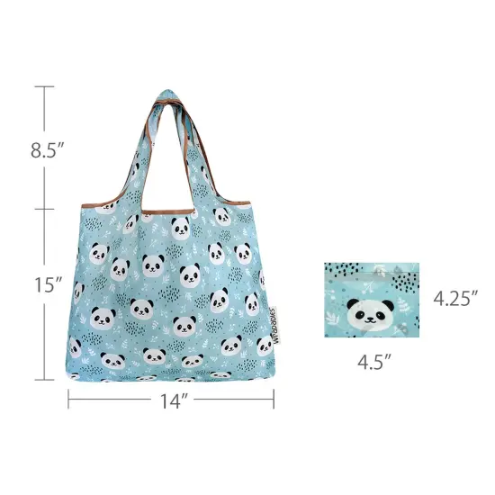 Wrapables Foldable Tote Nylon Reusable Grocery Bag (Set of 2), Panda {2}