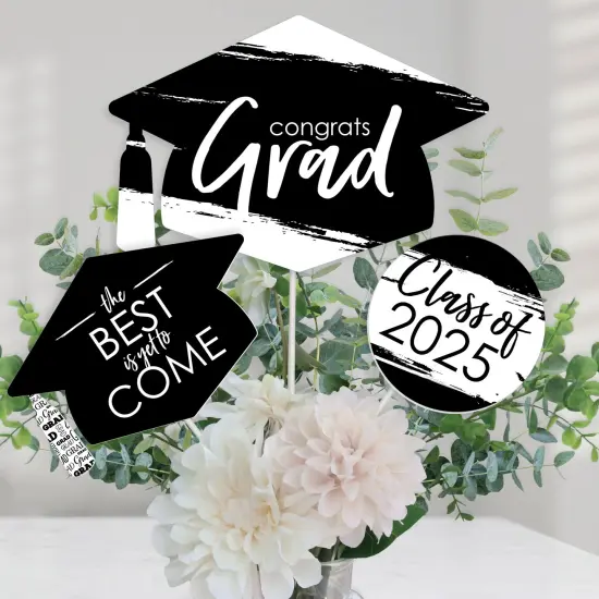 Big Dot of Happiness Black and White 2025 Graduation Party Centerpiece Sticks - Table Toppers - Set of 15 {1}