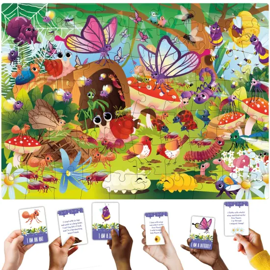 70 Pcs Search and Find Riddle Puzzles with Cards for Kids | Bugs {2}