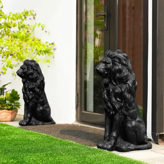 Set of 2 27.75"H Oversized MGO Guardian Sitting Lion Garden Statue 2pcs-27.75"H Black {8}
