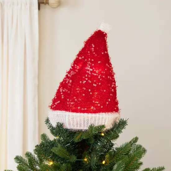 Northlight 12.25" Lighted Santa Hat Christmas Tree Topper, Clear Lights Red {1}