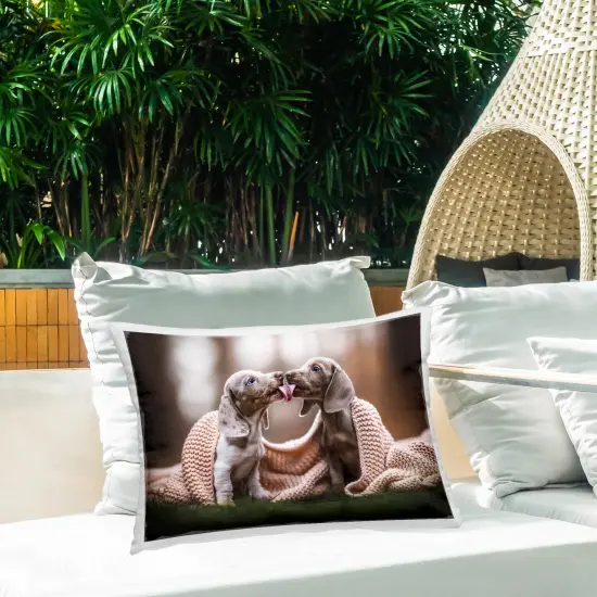 Playing Puppies with Scarf Design by Natalie Grosse Outdoor Printed Pillow  {2}