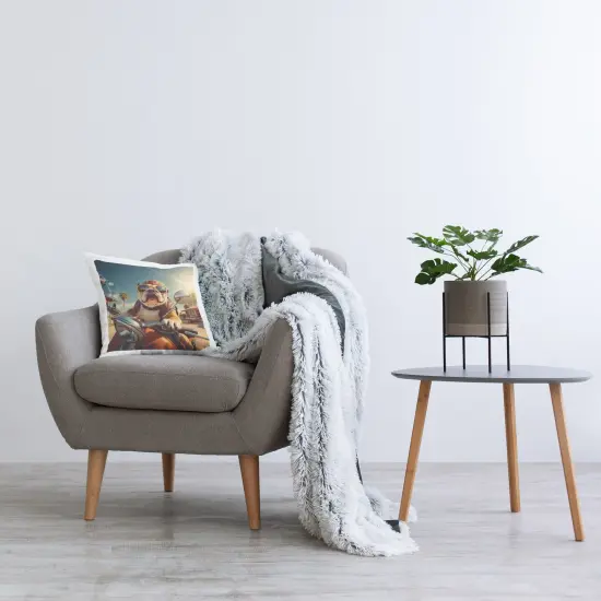 Bulldog with Motorcycle Design by Jim Baldwin Throw Pillow {2}