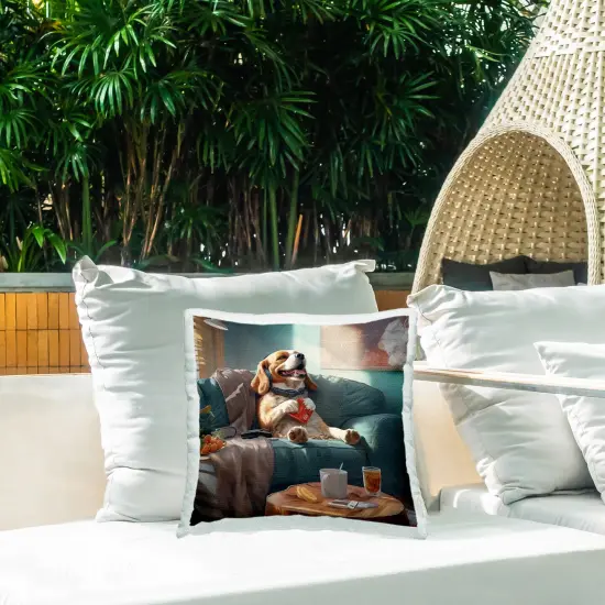 Happy Relaxing Dog Design by Jim Baldwin Outdoor Printed Pillow  {2}