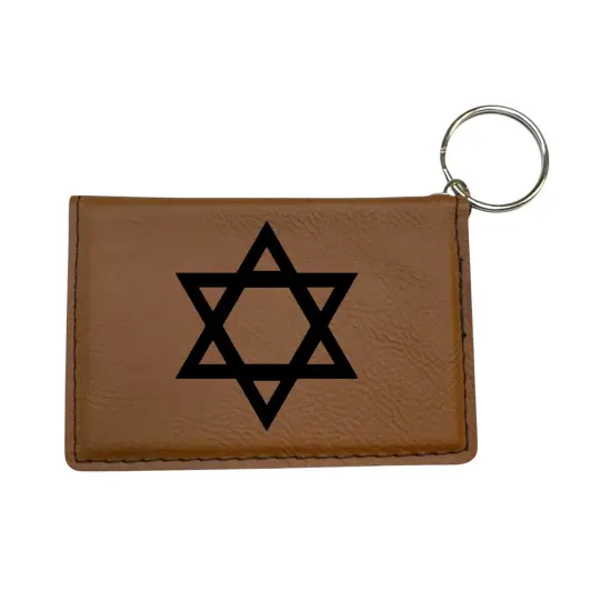 Keychain ID Holder Wallet - Star of David - Leather Rawhide/Black {1}