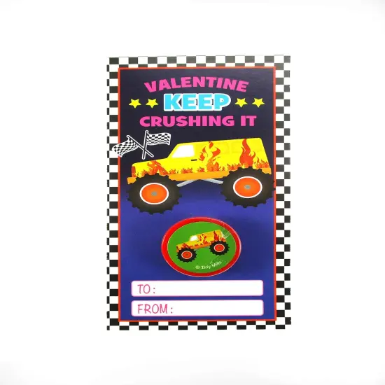 Tiny Mills 36 PACK Monster Truck Cards with Monster Truck Stampers for Valentine's Day Classroom Exchange Favor Prizes {4}