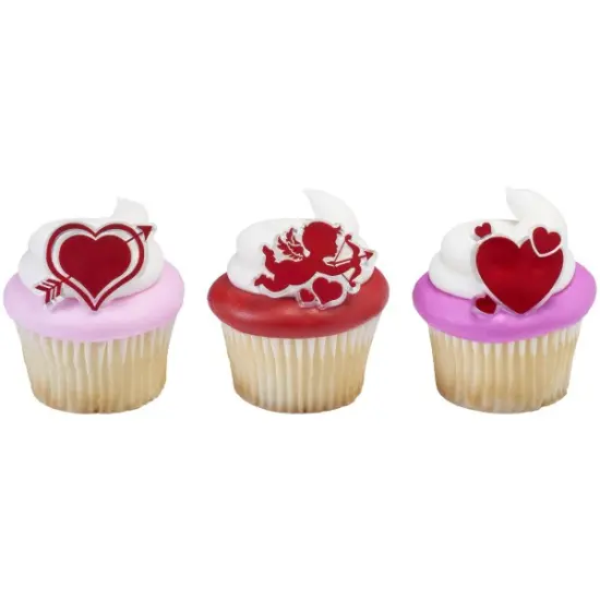 Cupid and Hearts Cupcake Rings 12ct {1}