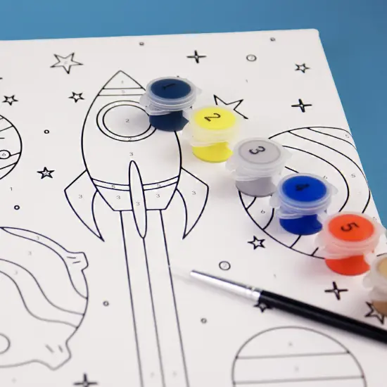 Angels Craft Paint by Number Canvas Set - Rocket Rascals | Includes: 1 Pre-printed Canvas, 6 Acrylic Paint pots, 1 Artist Brush {3}