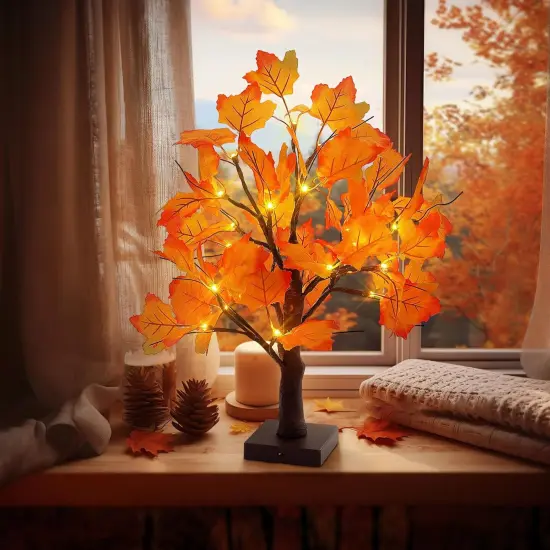 Perfect Holiday 24 LED FALL MAPLE LEAF TREE LIGHTS 2*PK, 20INCH HEIGHT, B/O WARM WHITE LIGHTS WITH MAPLE LEAF {5}