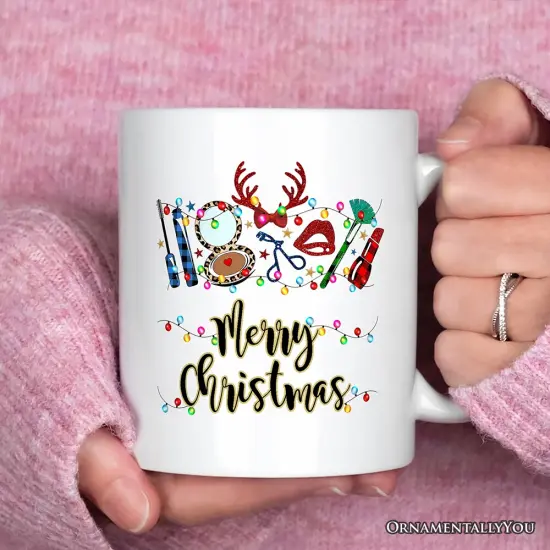 Makeup Artist Buffalo Plaid Christmas Mug, Cosmetologist Beauty and Cosmetics Gift {2}