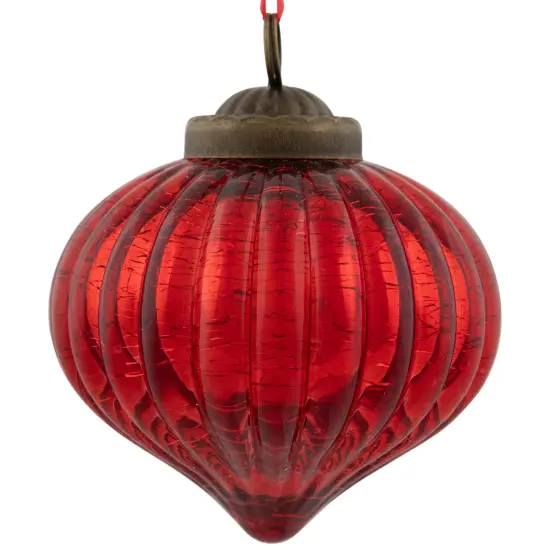Northlight 3" Red Crackle Glass Onion Christmas Ornament {4}