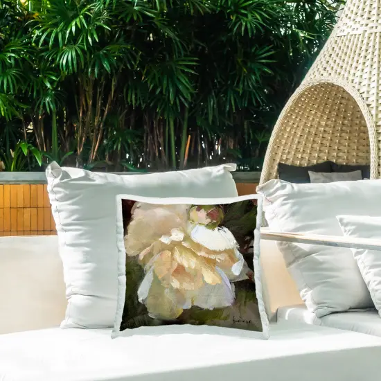 Ruffled White Flower Outdoor Printed Pillow Design by Katie Swatland, 18 x 7 x 18 {2}