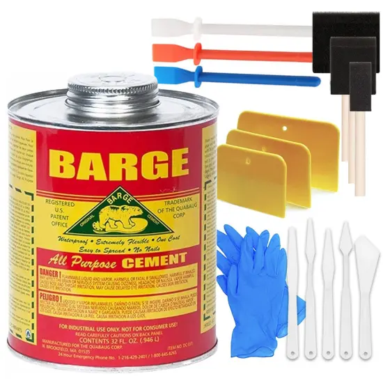 Barge Cement All Purpose (1 Qt) with Pixiss Accessory Kit - Cement Glue for Shoes, Boots, Soles, Leather, Rubber, Cosplay - Foam Sponge Brushes, Spreader Tools, Glue Applicators, and Plastic Squeegees {1}