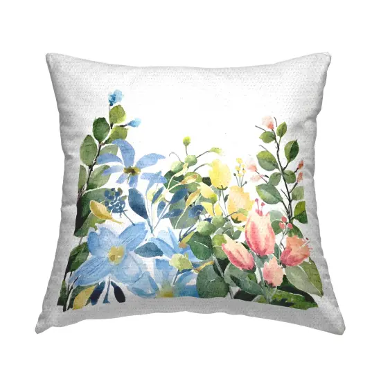 Leafy Spring Blooms Outdoor Printed Pillow Design by Kim Allen, 18 x 7 x 18 {1}