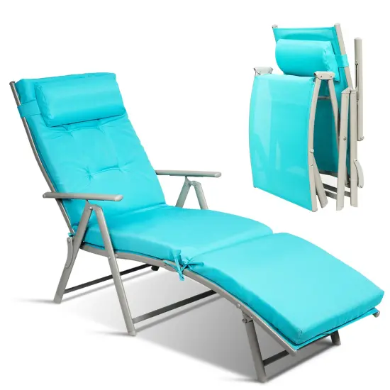 Outdoor Lightweight Folding Chaise Lounge Chair Black {8}