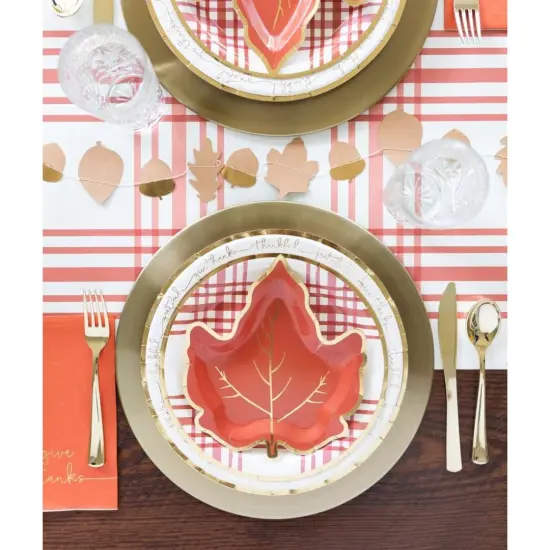 Harvest Plaid 9" Paper Plates - Burnt Orange with Gold Foil for Fall {4}