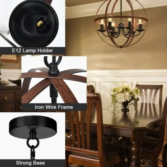 6-Light Orb Chandelier Rustic Vintage Ceiling Lamp {5}