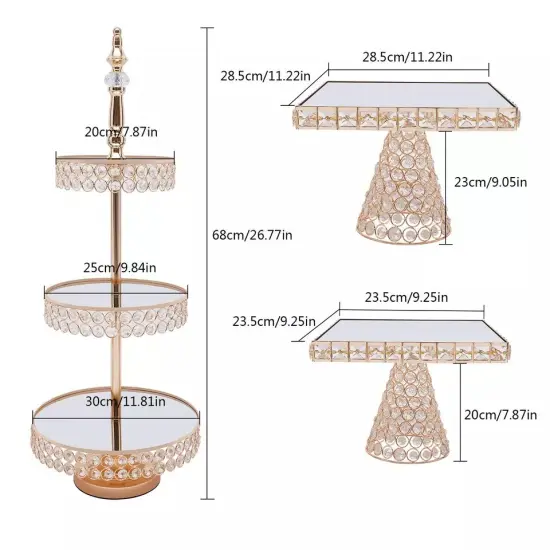 Crystal Gold Tower Plate Cupcake Stand 3-Tier Wedding Cake Dessert Display Plate {3}