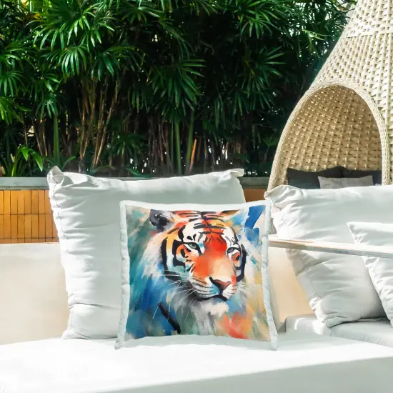 Subtle Brushed Tiger Design by Walker Noble Outdoor Printed Pillow  {2}