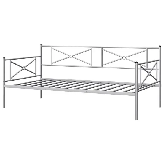 Metal Daybed Twin Bed Frame Stable Steel Slats Sofa Bed Black {8}