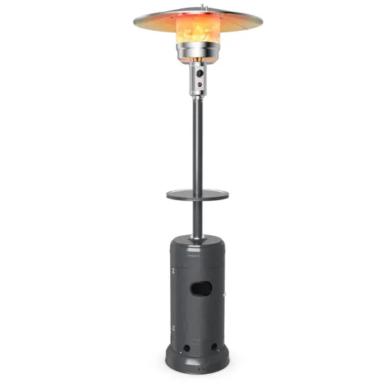 Outdoor Heater Propane Standing LP Gas Steel with Table & Wheels Grey {8}