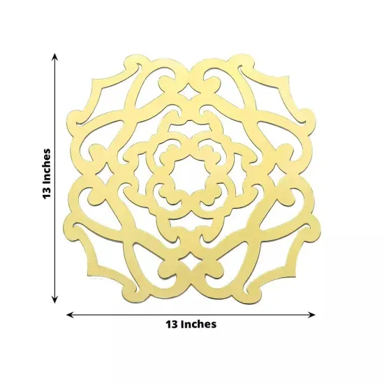 6 Metallic Gold 13 in Cardboard PLACEMATS Laser Cut Flower Design Party Events {4}