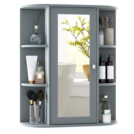 Bathroom Single Door Shelves Wall Mount Cabinet with Mirror White {7}