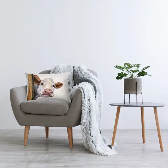 Smiling Peeking Cow Design by GeorgeDyachenkoArt Throw Pillow  {2}