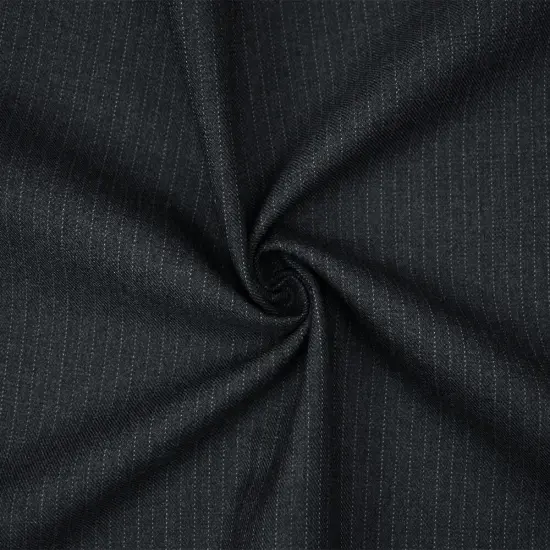 Black-Deep Gray Polyester Wool Pinstripe Twill Suiting Woven Fabric By the Yard {3}