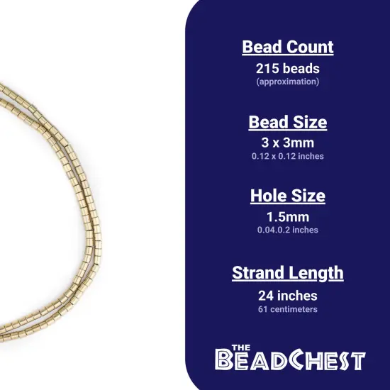 The Bead Chest Brass 3mm Tube Beads, Full Strand of Quality Metal Spacers for DIY Jewelry Design {4}