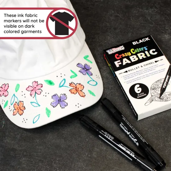 Super Markers Black Dual Tip Fabric & T-Shirt Markers, Set of 6 - Double-Ended Fabric Markers with Chisel Point and Fine Point Tips {6}