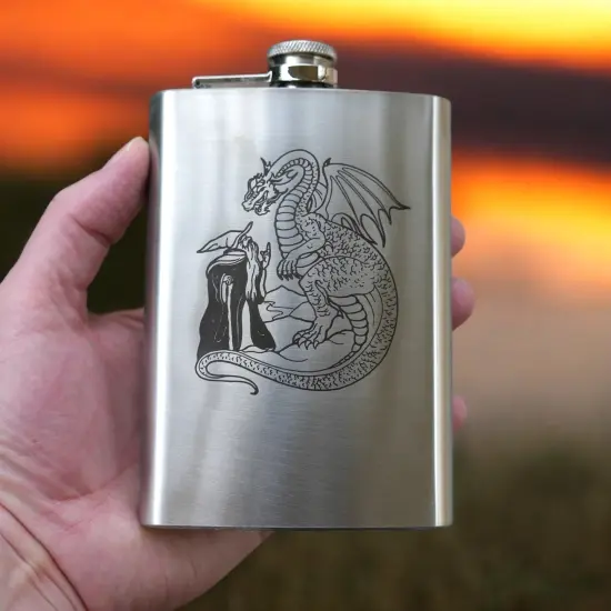 8oz Wizard and Dragon Stainless Steel flask {2}