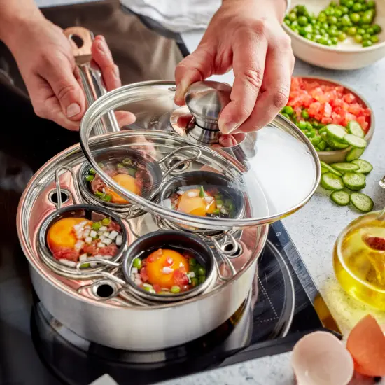 Demeyere Resto 4-cup Stainless Steel Egg Poacher Set {6}