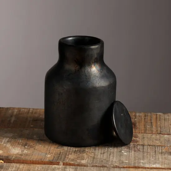 Handcrafted Longpi Pottery Storage Jar - 6 X 4.5 X 6" {1}